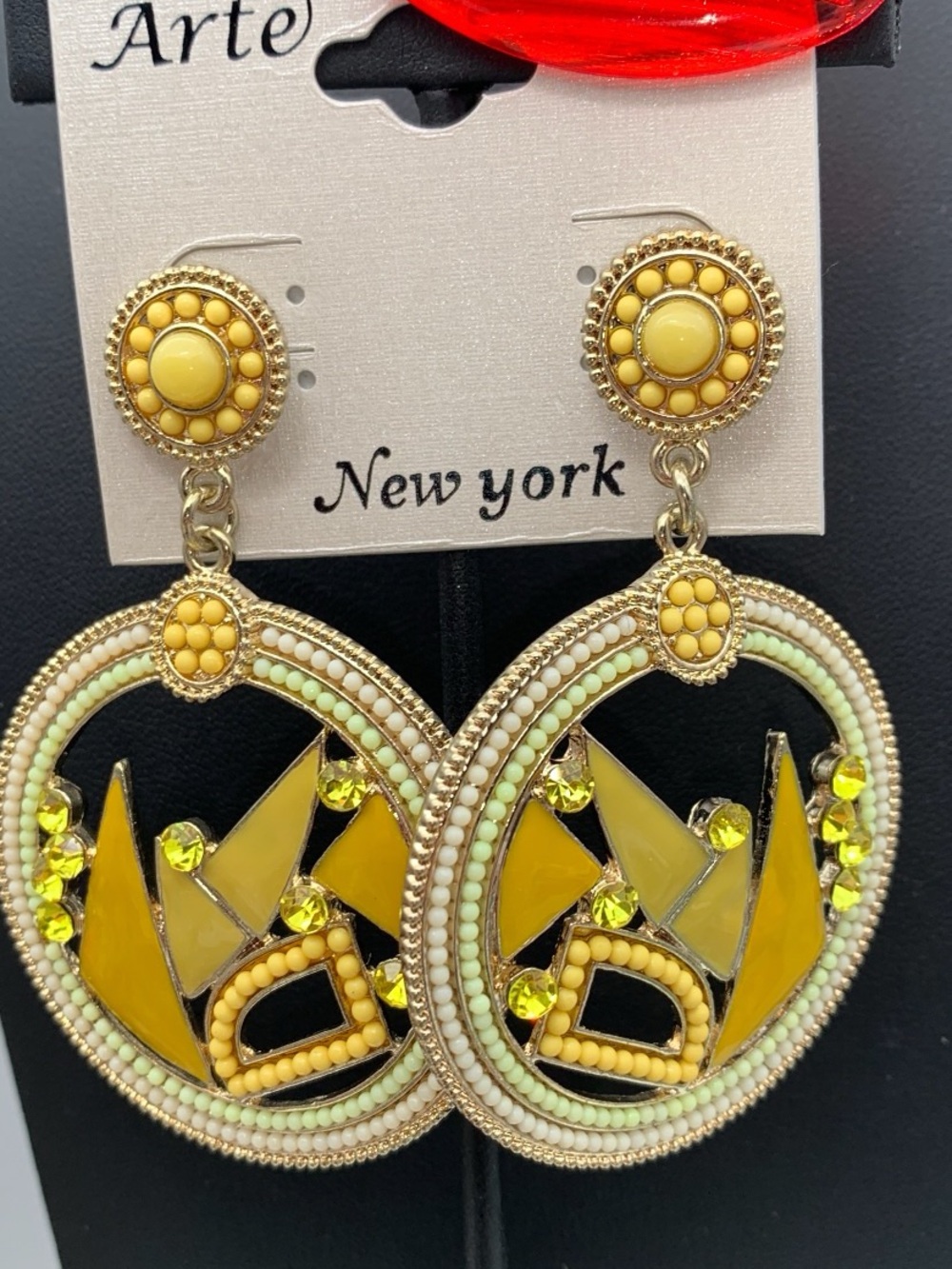 NWT Arte gold tone and Yellow Beaded Drop Earrings